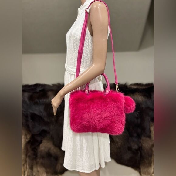 One of a kind! Luxury Dyed Real Fox Fur Leather Handle Satchel - Picture 5 of 15